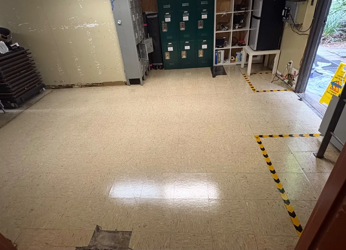 Storage room floor after cleaning, even and clean