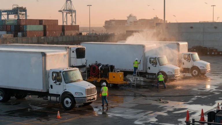 Mobile fleet washing service for commercial trucks near Port of Los Angeles